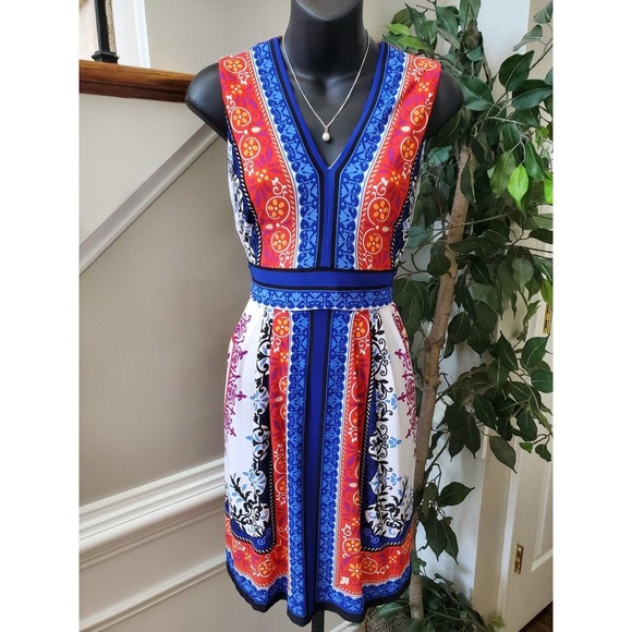 Studio One Women's Multicolor Polyester V-Neck Sleeveless Knee Length Dress PS - Picture 10 of 10